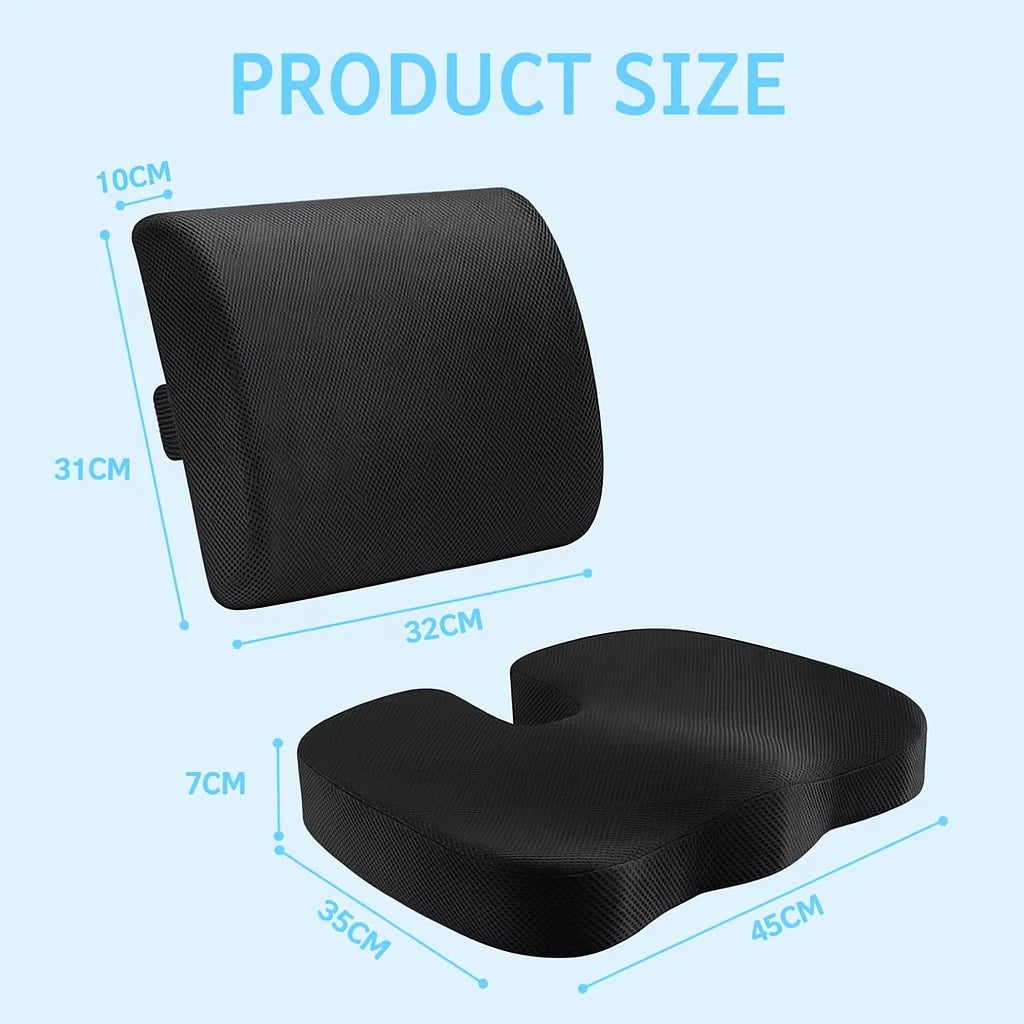 Memory Foam Seat and Back Cushion Set for Pain Relief